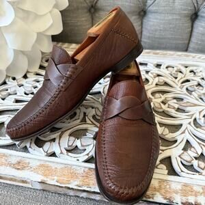 Santoni Brown Leather Loafers Shoes Men’s 8